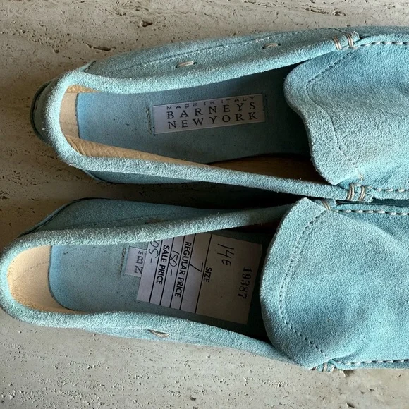 Barneys New York Blue Suede Loafers - Picture 2 of 4
